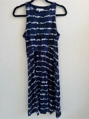 Athleta Navy and White Tie-Dye Sleeveless Maxi Dress